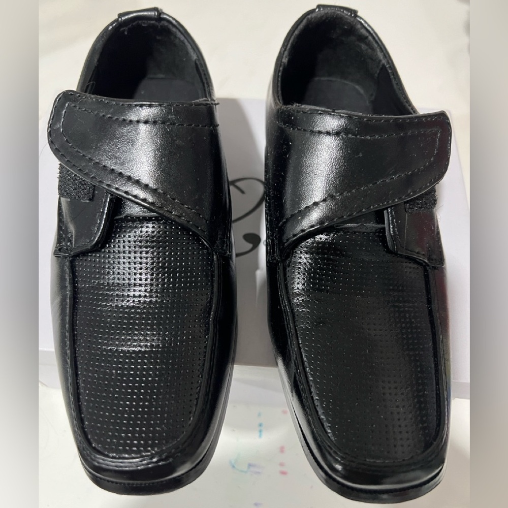 Classic Black Kids Dress Shoes with Hook-and-Loop Strap